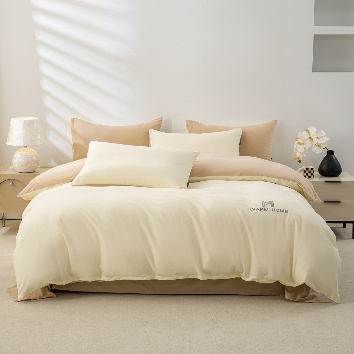 91家纺网 家纺一手货源 找家纺 沃尔居 2025新款秋冬全棉加厚磨毛四件套纯棉床单被套床笠纯色三件套（提供买家秀） 梦境--奶油卡其