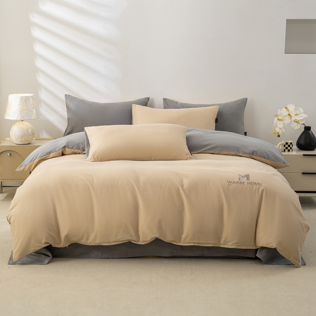 91家纺网 家纺一手货源 找家纺 沃尔居 2025新款秋冬全棉加厚磨毛四件套纯棉床单被套床笠纯色三件套（提供买家秀） 梦境--卡其深灰