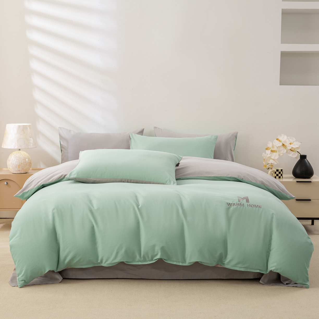 91家纺网 家纺一手货源 找家纺 沃尔居 2025新款秋冬全棉加厚磨毛四件套纯棉床单被套床笠纯色三件套（提供买家秀） 梦境--香草银灰