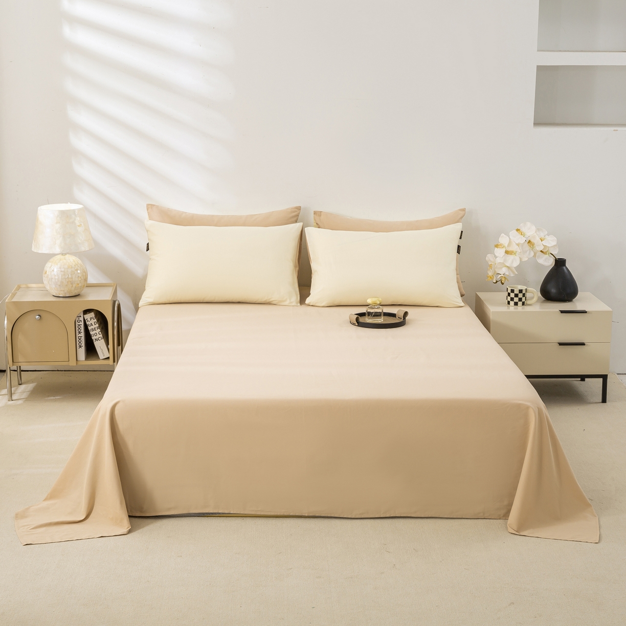 91家纺网 家纺一手货源 找家纺 沃尔居 2025新款秋冬全棉加厚磨毛四件套纯棉床单被套床笠纯色三件套（提供买家秀） 梦境--奶油卡其