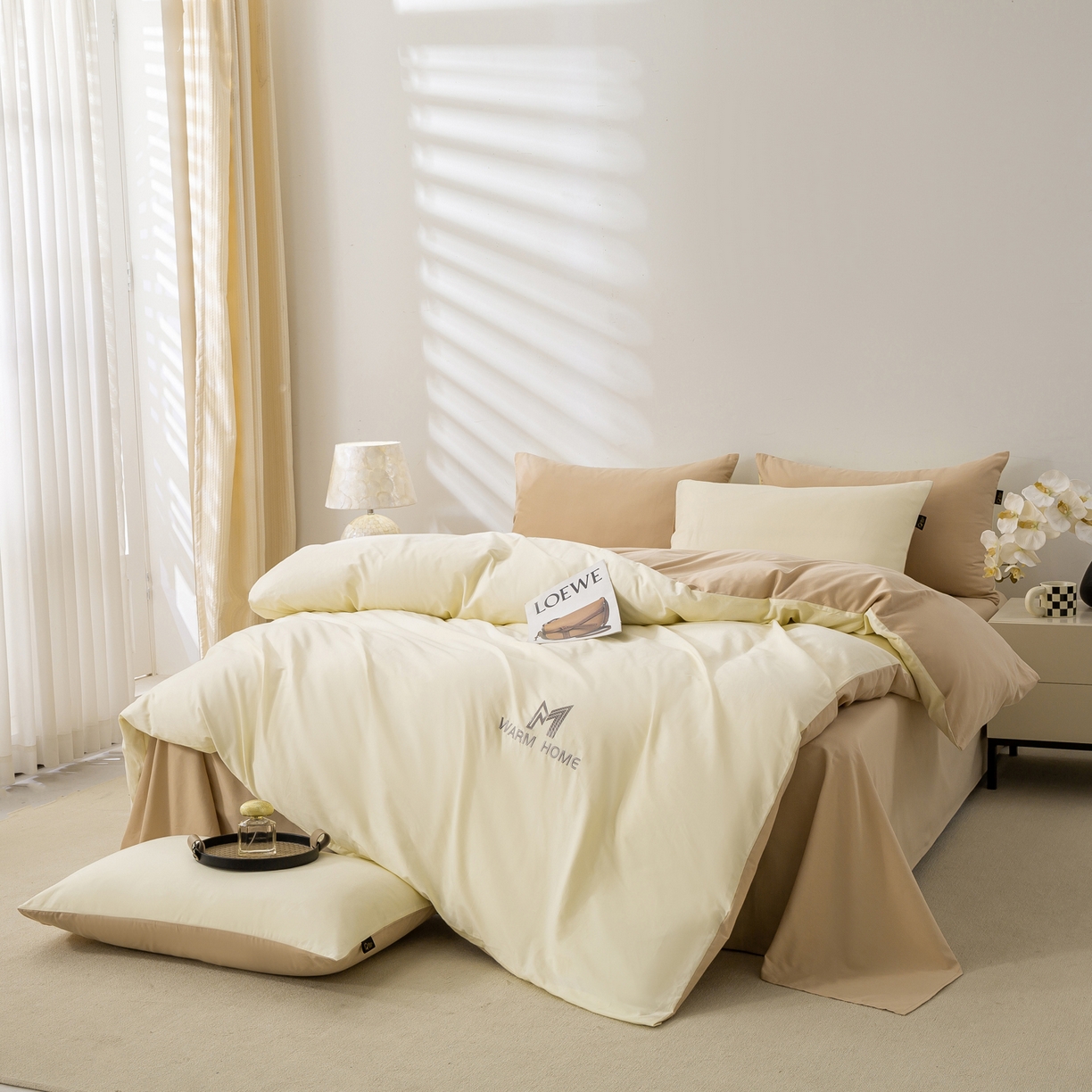 91家纺网 家纺一手货源 找家纺 沃尔居 2025新款秋冬全棉加厚磨毛四件套纯棉床单被套床笠纯色三件套（提供买家秀） 梦境--奶油卡其