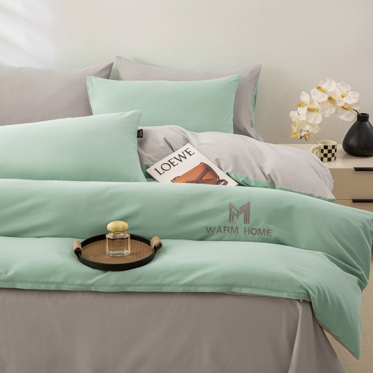 91家纺网 家纺一手货源 找家纺 沃尔居 2025新款秋冬全棉加厚磨毛四件套纯棉床单被套床笠纯色三件套（提供买家秀） 梦境--香草银灰