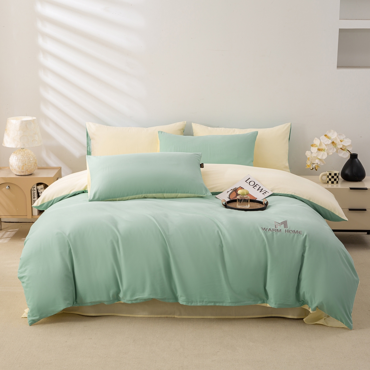 91家纺网 家纺一手货源 找家纺 沃尔居 2025新款秋冬全棉加厚磨毛四件套纯棉床单被套床笠纯色三件套（提供买家秀） 梦境--香草奶白