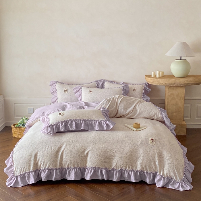 91家纺网 家纺一手货源 找家纺 梦舒羽2025新款波点花边四件套-宁静花园 宁静花园-典雅紫