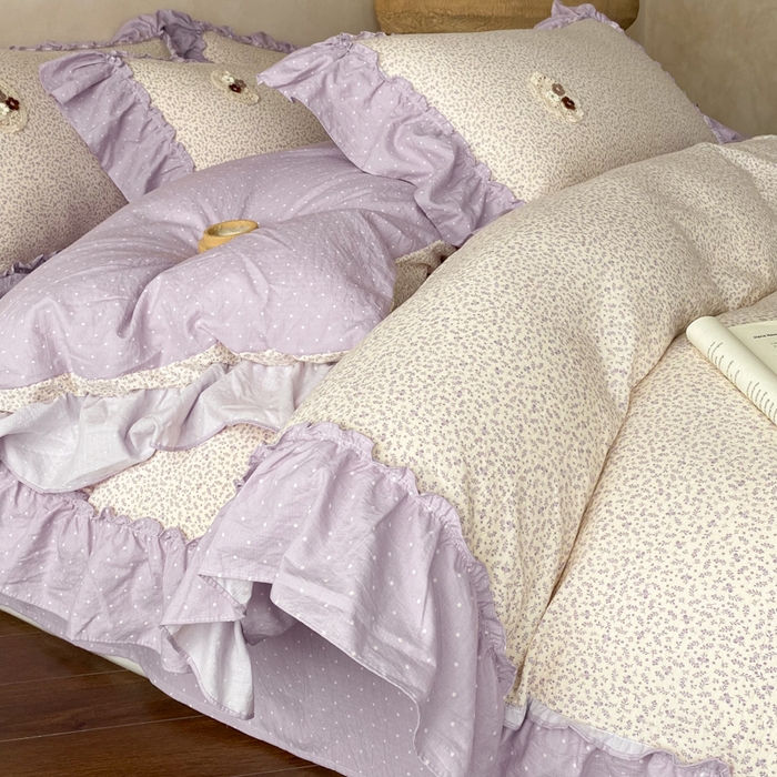 91家纺网 家纺一手货源 找家纺 梦舒羽2025新款波点花边四件套-宁静花园 宁静花园-典雅紫