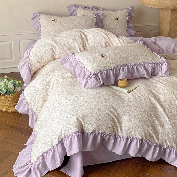 91家纺网 家纺一手货源 找家纺 梦舒羽2025新款波点花边四件套-宁静花园 宁静花园-典雅紫