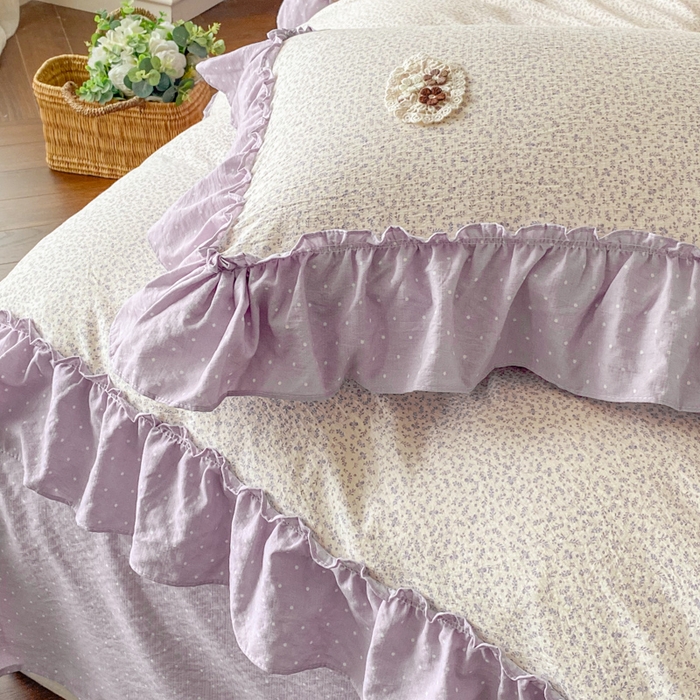 91家纺网 家纺一手货源 找家纺 梦舒羽2025新款波点花边四件套-宁静花园 宁静花园-典雅紫