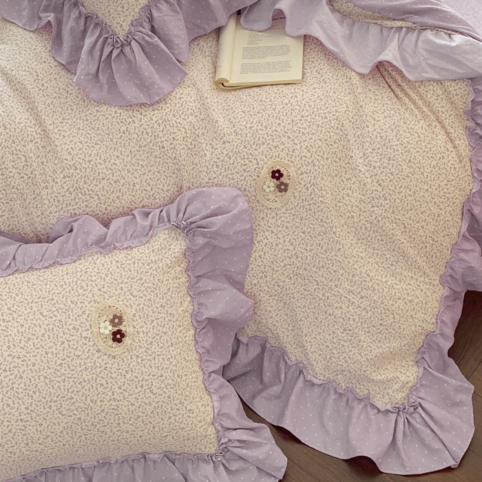 91家纺网 家纺一手货源 找家纺 梦舒羽2025新款波点花边四件套-宁静花园 宁静花园-典雅紫