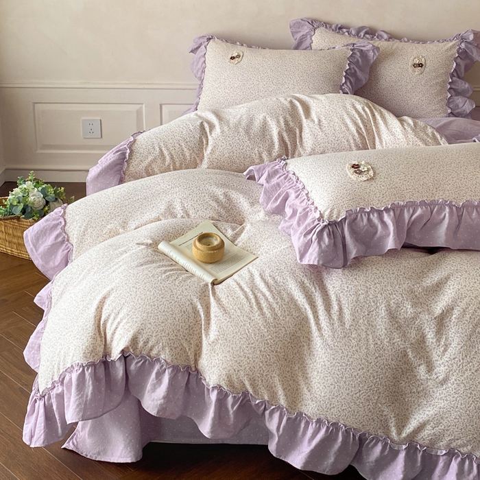 91家纺网 家纺一手货源 找家纺 梦舒羽2025新款波点花边四件套-宁静花园 宁静花园-典雅紫