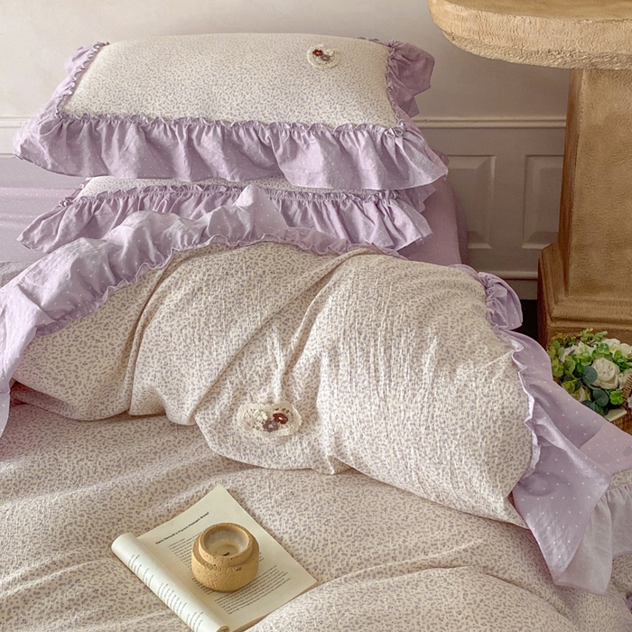 91家纺网 家纺一手货源 找家纺 梦舒羽2025新款波点花边四件套-宁静花园 宁静花园-典雅紫