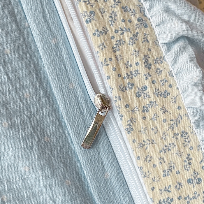 91家纺网 家纺一手货源 找家纺 梦舒羽2025新款波点花边四件套-宁静花园 宁静花园-繁星蓝