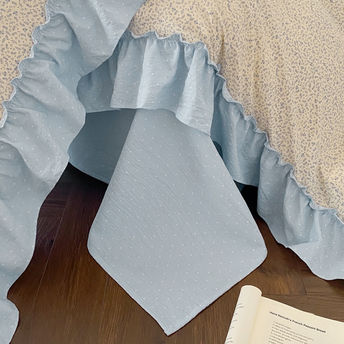 91家纺网 家纺一手货源 找家纺 梦舒羽2025新款波点花边四件套-宁静花园 宁静花园-繁星蓝