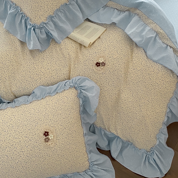 91家纺网 家纺一手货源 找家纺 梦舒羽2025新款波点花边四件套-宁静花园 宁静花园-繁星蓝