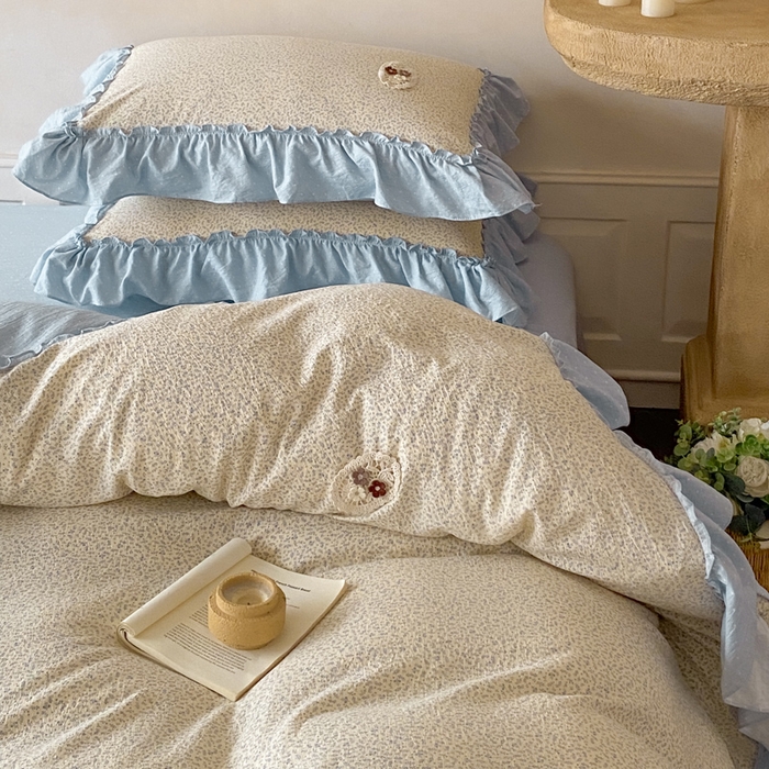 91家纺网 家纺一手货源 找家纺 梦舒羽2025新款波点花边四件套-宁静花园 宁静花园-繁星蓝