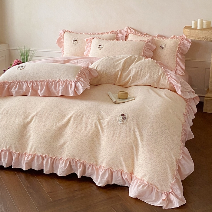 91家纺网 家纺一手货源 找家纺 梦舒羽2025新款波点花边四件套-宁静花园 宁静花园-魅力粉