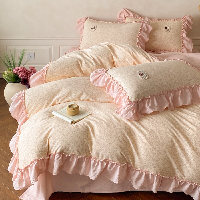 91家纺网 家纺一手货源 找家纺 梦舒羽2025新款波点花边四件套-宁静花园 宁静花园-魅力粉