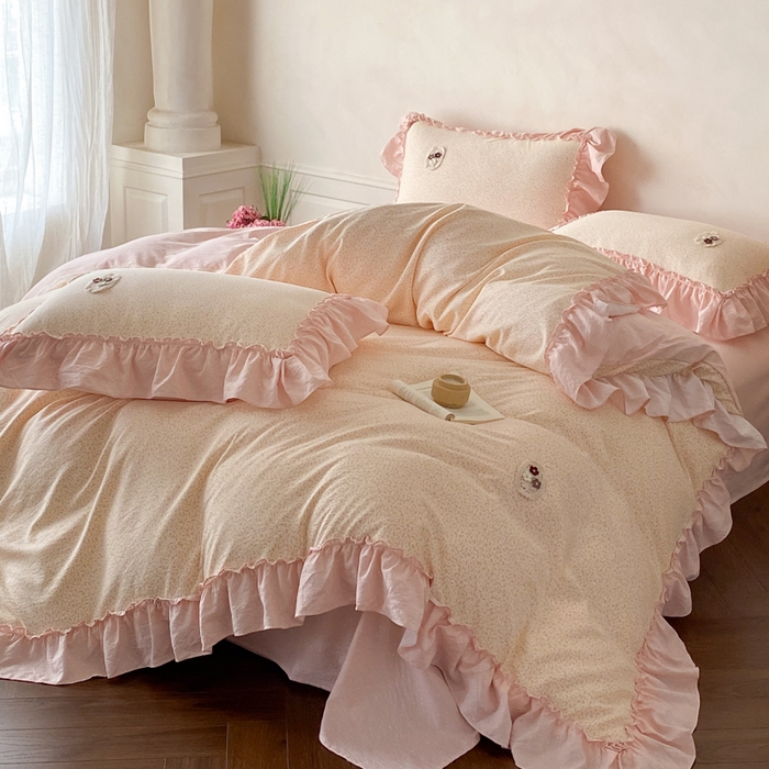 91家纺网 家纺一手货源 找家纺 梦舒羽2025新款波点花边四件套-宁静花园 宁静花园-魅力粉