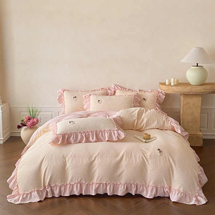 91家纺网 家纺一手货源 找家纺 梦舒羽2025新款波点花边四件套-宁静花园 宁静花园-魅力粉