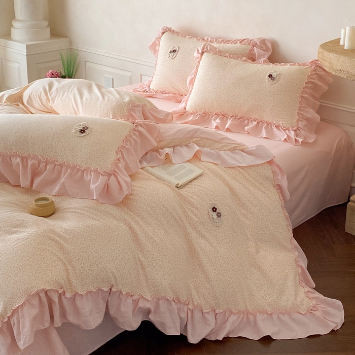 91家纺网 家纺一手货源 找家纺 梦舒羽2025新款波点花边四件套-宁静花园 宁静花园-魅力粉