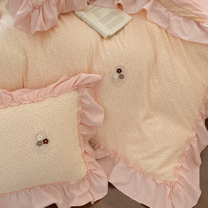 91家纺网 家纺一手货源 找家纺 梦舒羽2025新款波点花边四件套-宁静花园 宁静花园-魅力粉