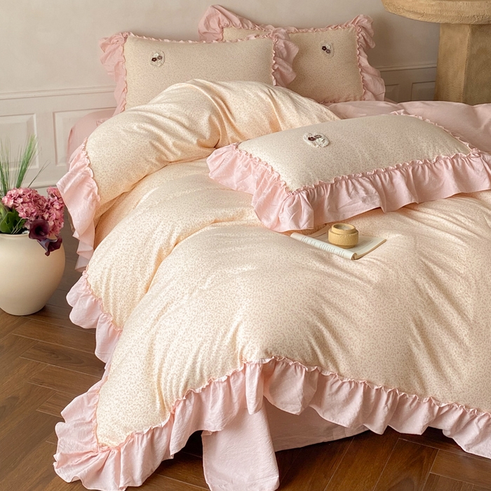 91家纺网 家纺一手货源 找家纺 梦舒羽2025新款波点花边四件套-宁静花园 宁静花园-魅力粉