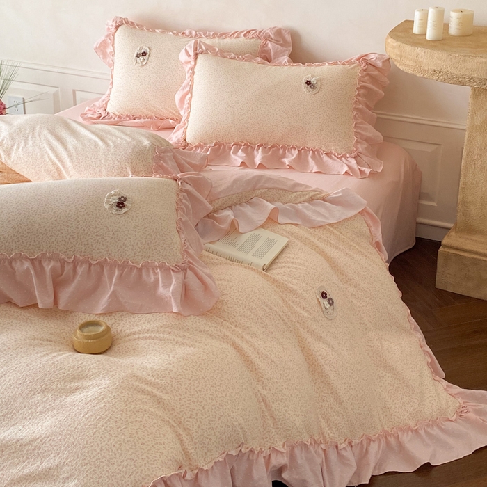 91家纺网 家纺一手货源 找家纺 梦舒羽2025新款波点花边四件套-宁静花园 宁静花园-魅力粉