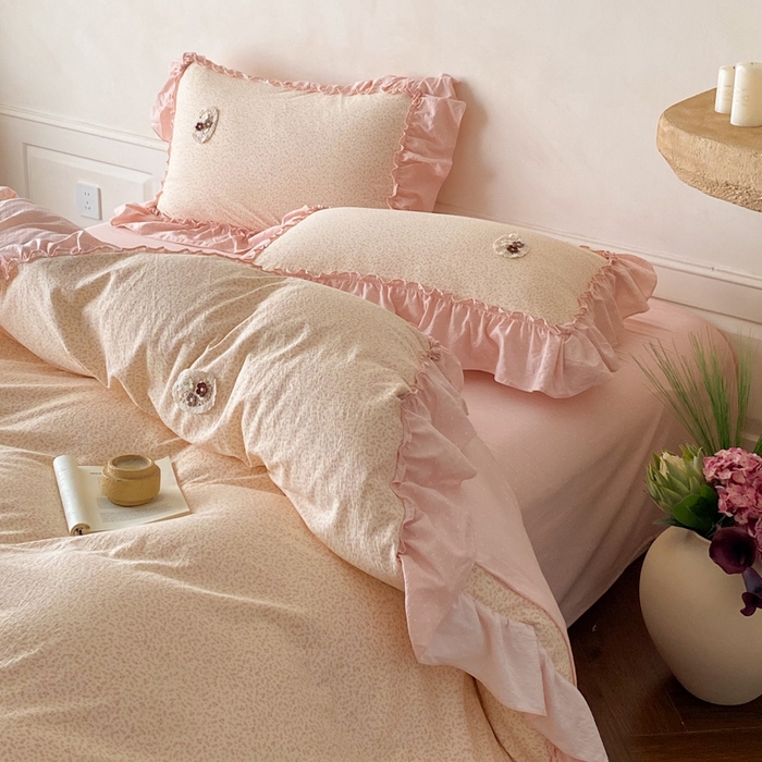 91家纺网 家纺一手货源 找家纺 梦舒羽2025新款波点花边四件套-宁静花园 宁静花园-魅力粉