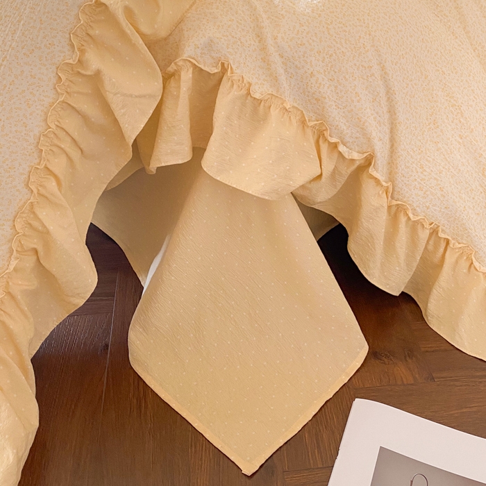 91家纺网 家纺一手货源 找家纺 梦舒羽2025新款波点花边四件套-宁静花园 宁静花园-奶油黄