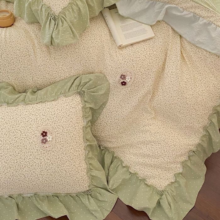 91家纺网 家纺一手货源 找家纺 梦舒羽2025新款波点花边四件套-宁静花园 宁静花园-清风绿