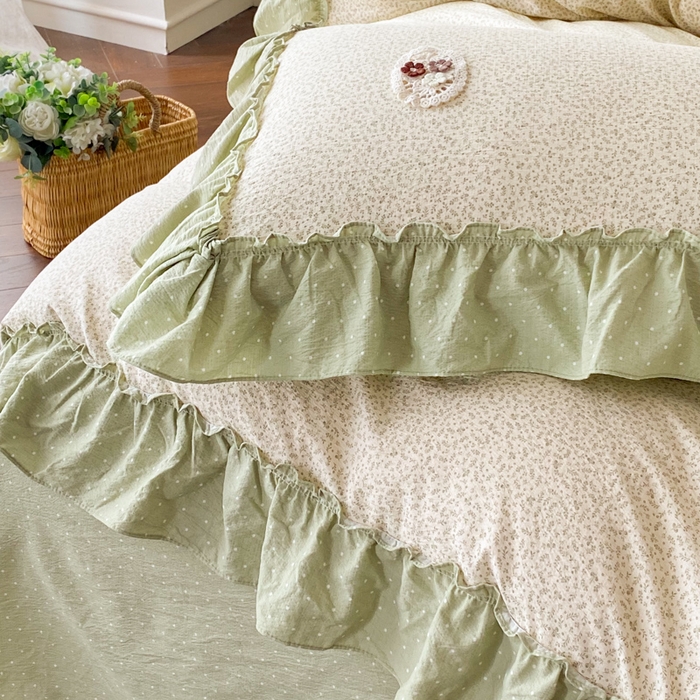 91家纺网 家纺一手货源 找家纺 梦舒羽2025新款波点花边四件套-宁静花园 宁静花园-清风绿