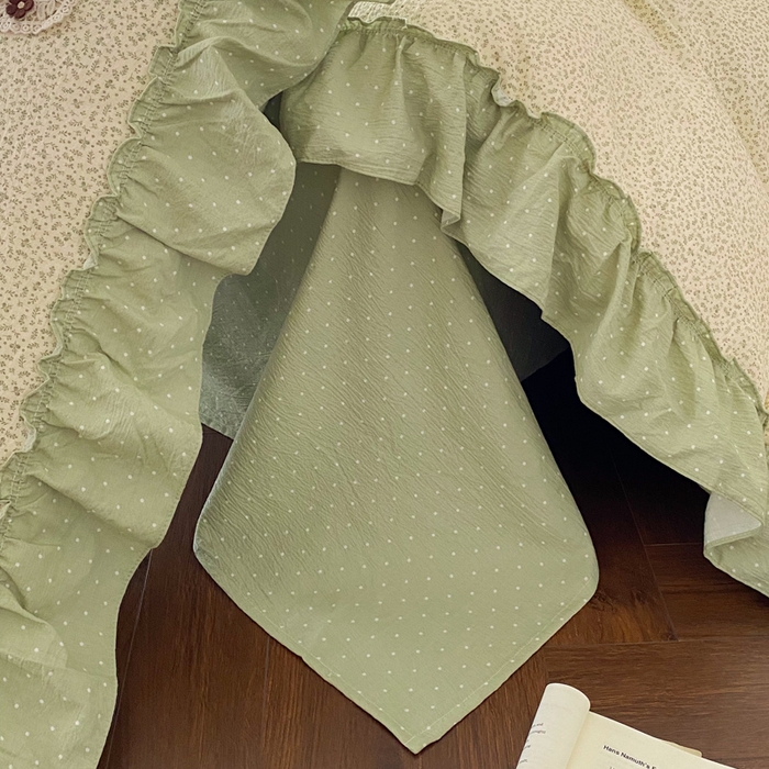 91家纺网 家纺一手货源 找家纺 梦舒羽2025新款波点花边四件套-宁静花园 宁静花园-清风绿