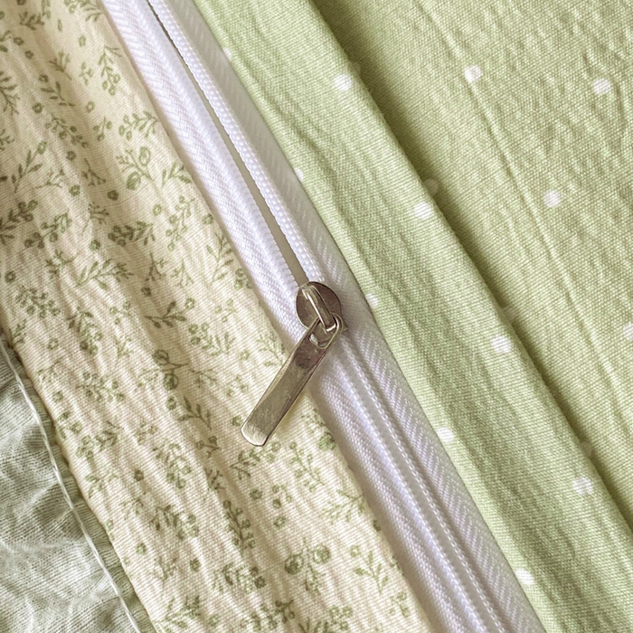 91家纺网 家纺一手货源 找家纺 梦舒羽2025新款波点花边四件套-宁静花园 宁静花园-清风绿