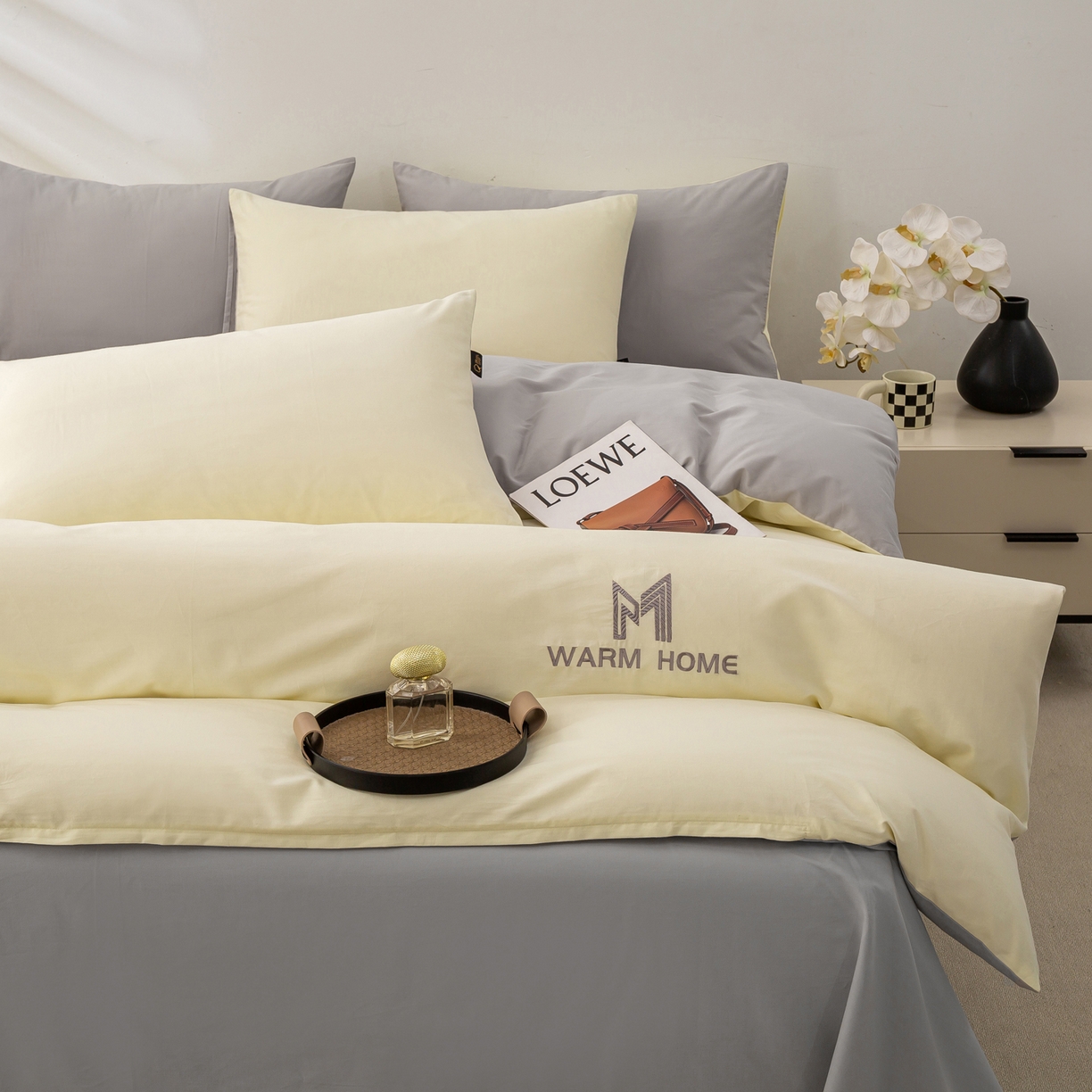 91家纺网 家纺一手货源 找家纺 沃尔居 2025新款秋冬全棉加厚磨毛四件套纯棉床单被套床笠纯色三件套（提供买家秀） 梦境--奶昔雾灰