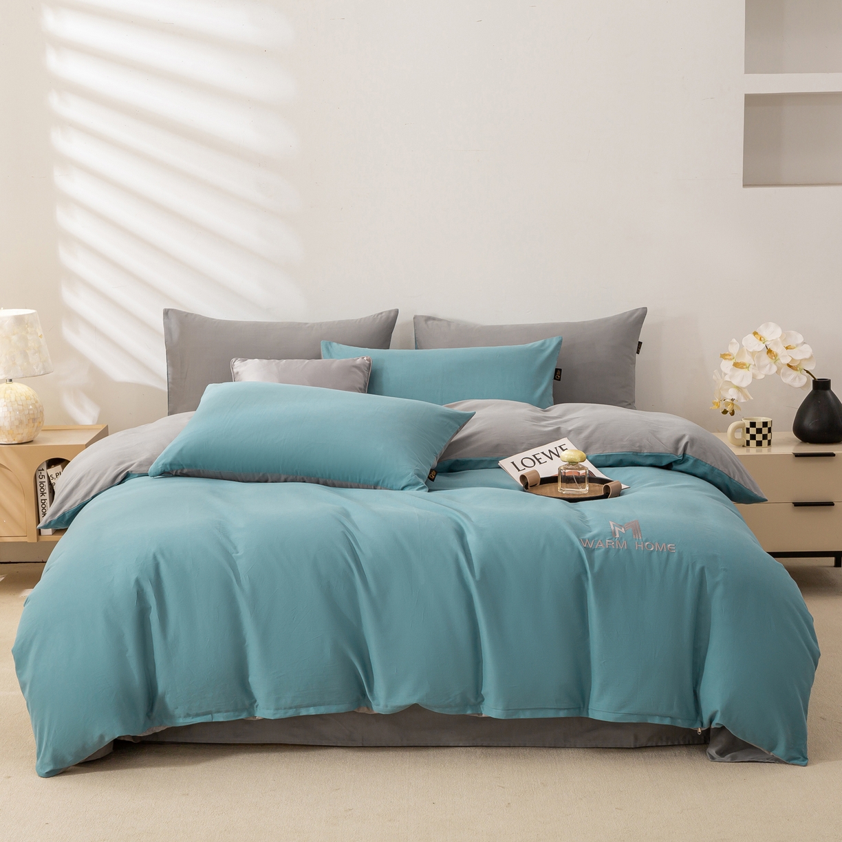 91家纺网 家纺一手货源 找家纺 沃尔居 2025新款秋冬全棉加厚磨毛四件套纯棉床单被套床笠纯色三件套（提供买家秀） 梦境--远山雾蓝