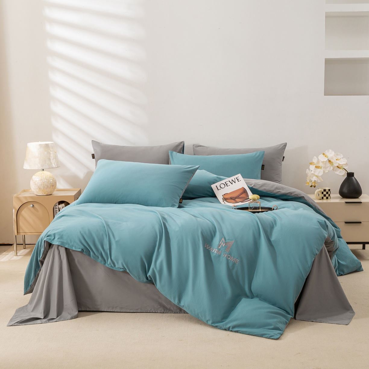 91家纺网 家纺一手货源 找家纺 沃尔居 2025新款秋冬全棉加厚磨毛四件套纯棉床单被套床笠纯色三件套（提供买家秀） 梦境--远山雾蓝