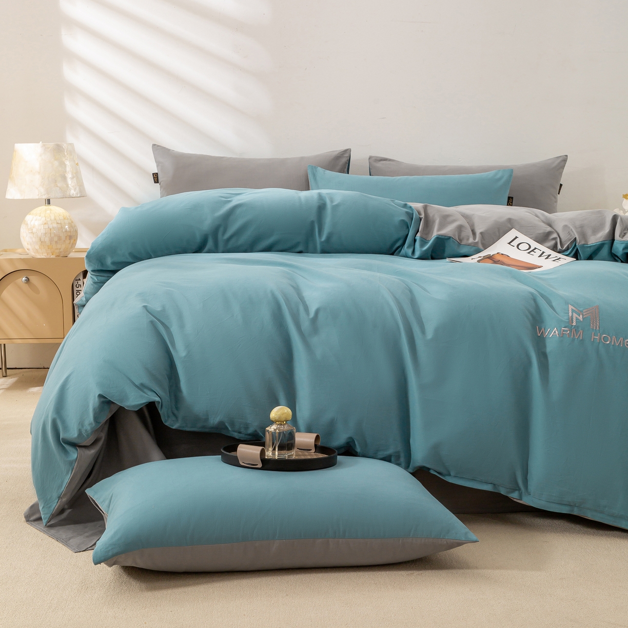 91家纺网 家纺一手货源 找家纺 沃尔居 2025新款秋冬全棉加厚磨毛四件套纯棉床单被套床笠纯色三件套（提供买家秀） 梦境--远山雾蓝