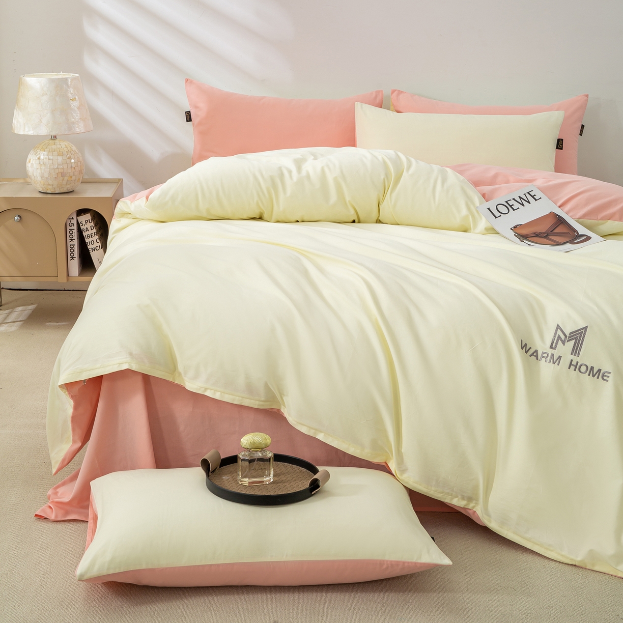 91家纺网 家纺一手货源 找家纺 沃尔居 2025新款秋冬全棉加厚磨毛四件套纯棉床单被套床笠纯色三件套（提供买家秀） 梦境--康乃馨粉