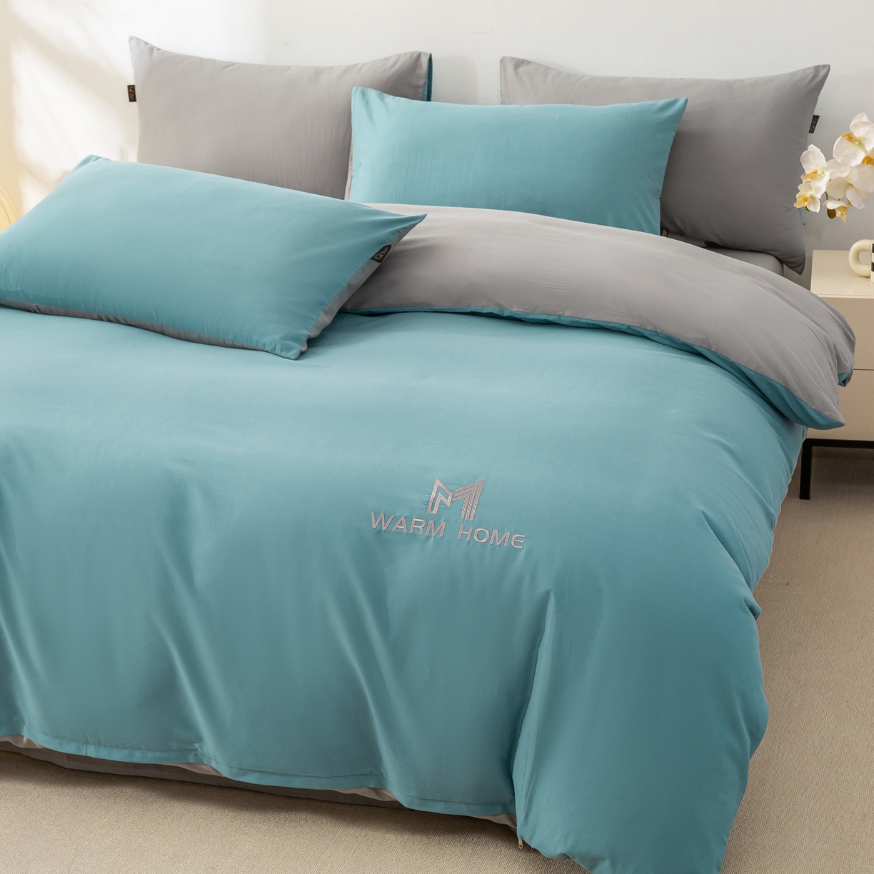 91家纺网 家纺一手货源 找家纺 沃尔居 2025新款秋冬全棉加厚磨毛四件套纯棉床单被套床笠纯色三件套（提供买家秀） 梦境--远山雾蓝