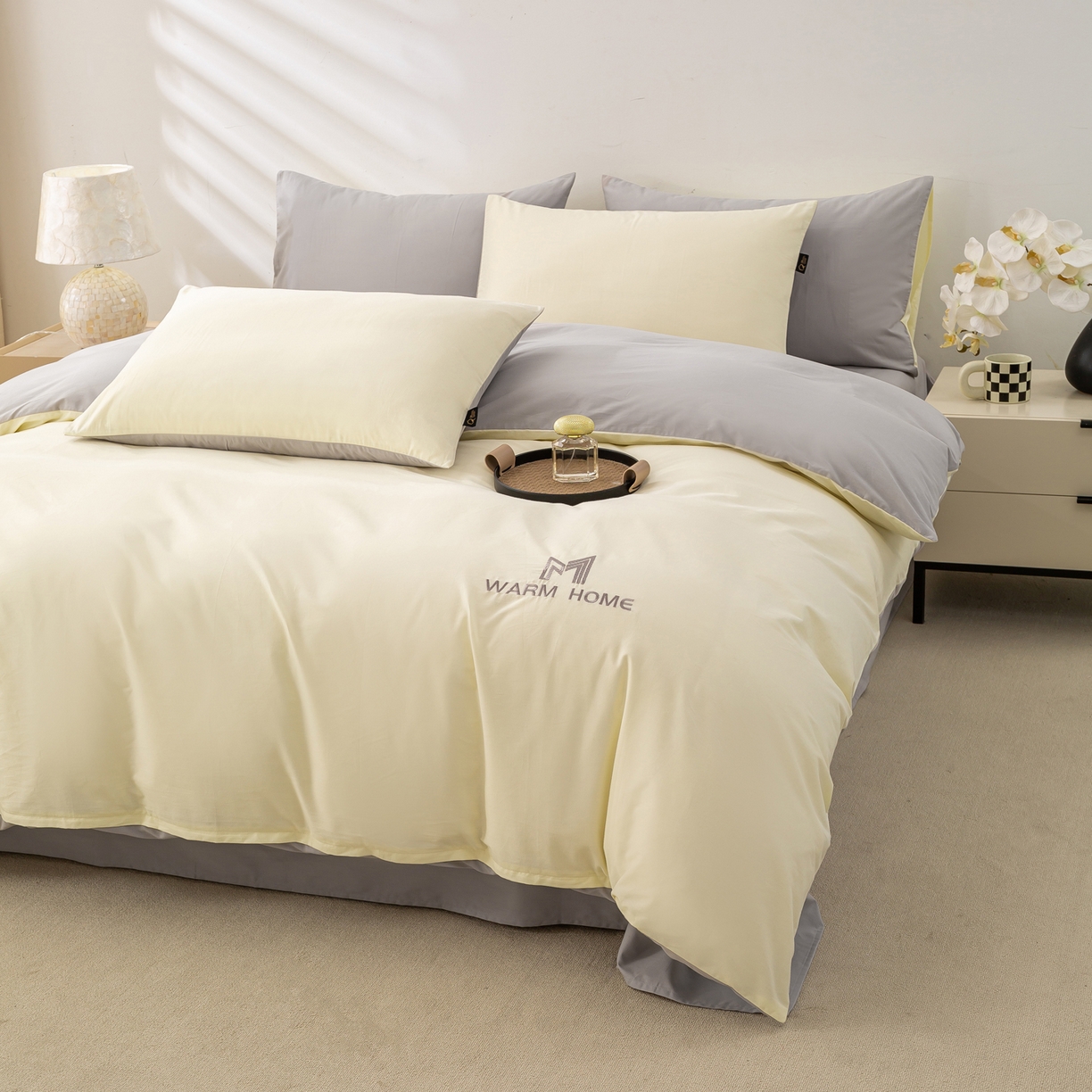 91家纺网 家纺一手货源 找家纺 沃尔居 2025新款秋冬全棉加厚磨毛四件套纯棉床单被套床笠纯色三件套（提供买家秀） 梦境--奶昔雾灰