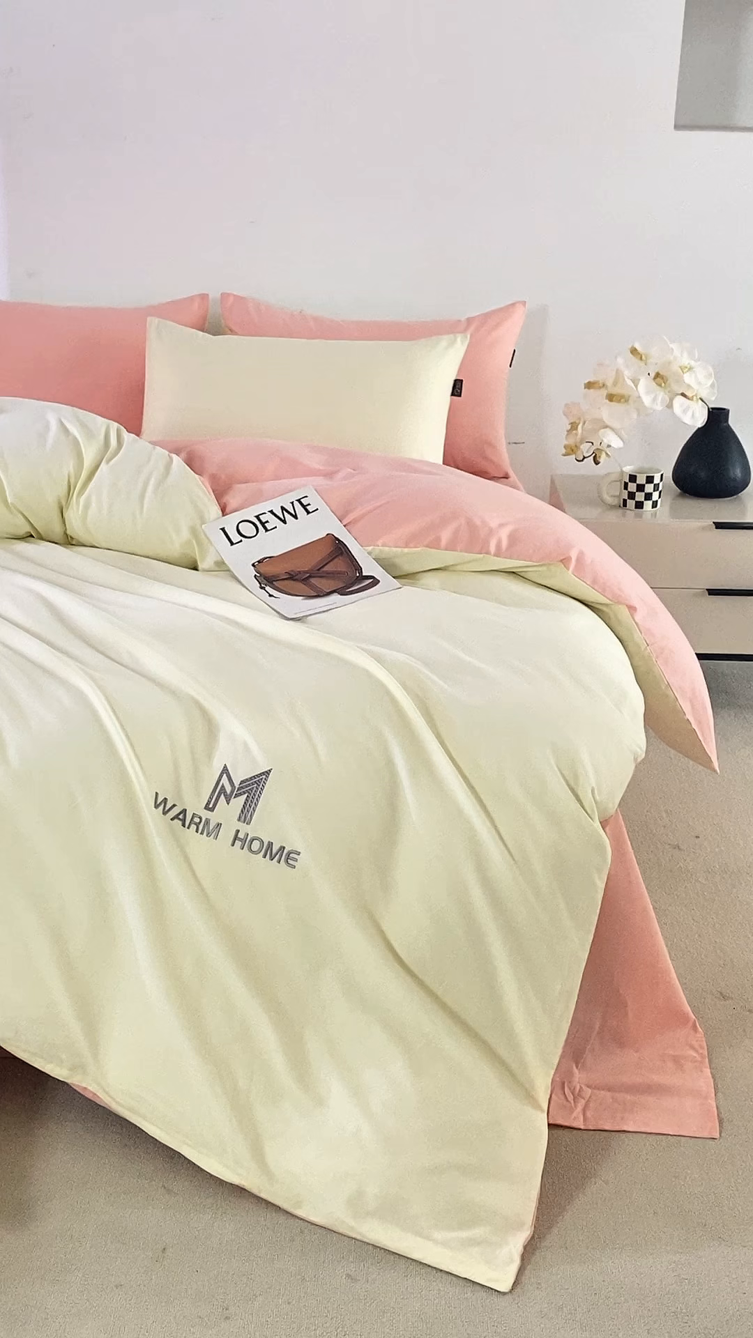 91家纺网 家纺一手货源 找家纺 沃尔居 2025新款秋冬全棉加厚磨毛四件套纯棉床单被套床笠纯色三件套（提供买家秀） 梦境--康乃馨粉