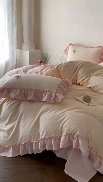 91家纺网 家纺一手货源 找家纺 梦舒羽2025新款波点花边四件套-宁静花园 宁静花园-魅力粉