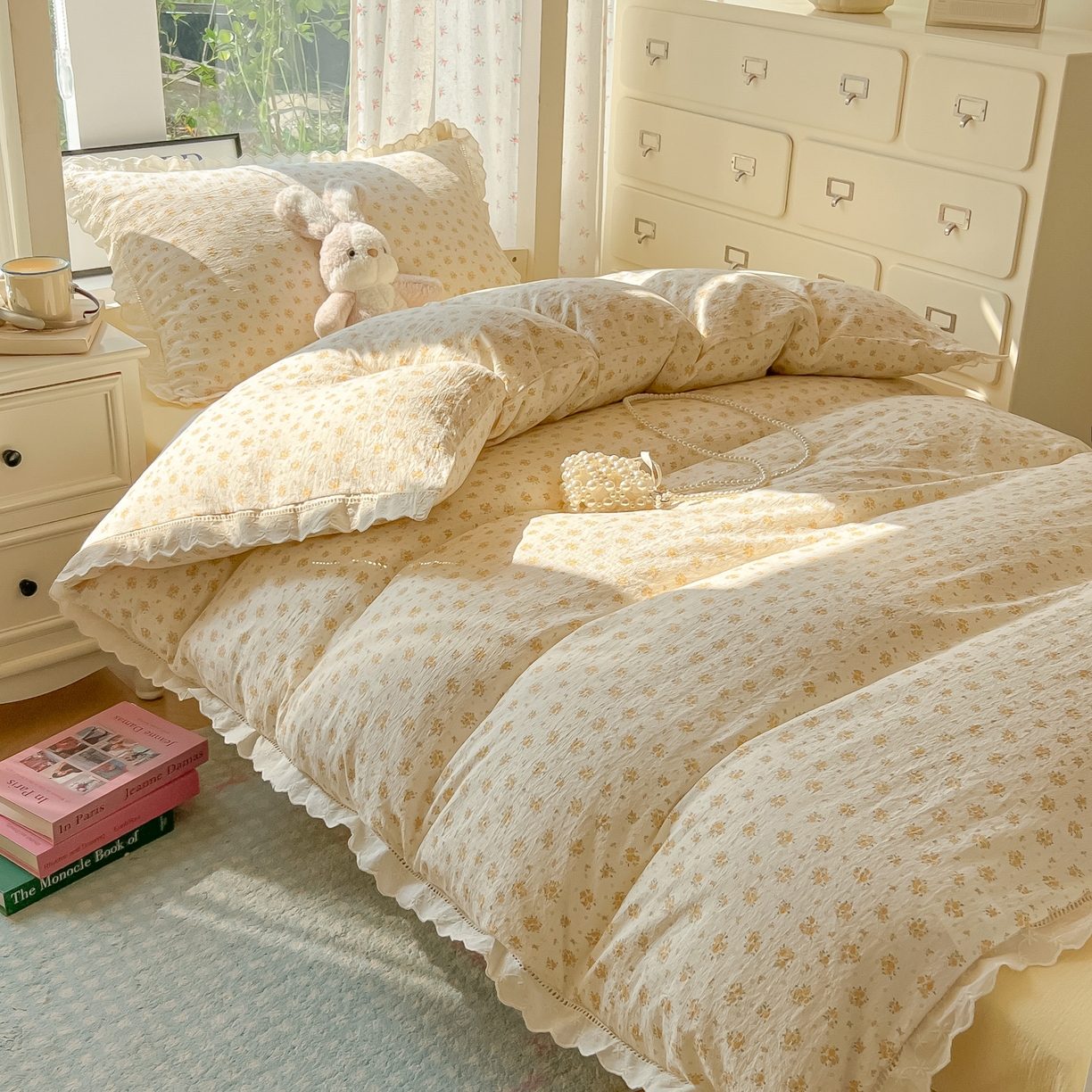 91家纺网 家纺一手货源 找家纺 韩巢家纺 2025新款学生宿舍三件套上下铺学生季开学季床品 镂空花边款-橘子海