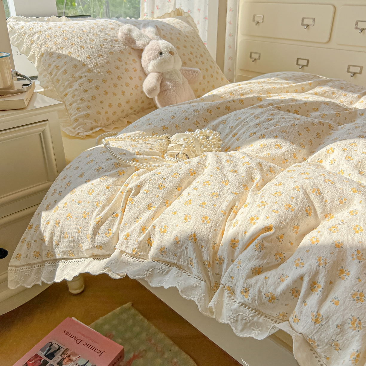 91家纺网 家纺一手货源 找家纺 韩巢家纺 2025新款学生宿舍三件套上下铺学生季开学季床品 镂空花边款-橘子海