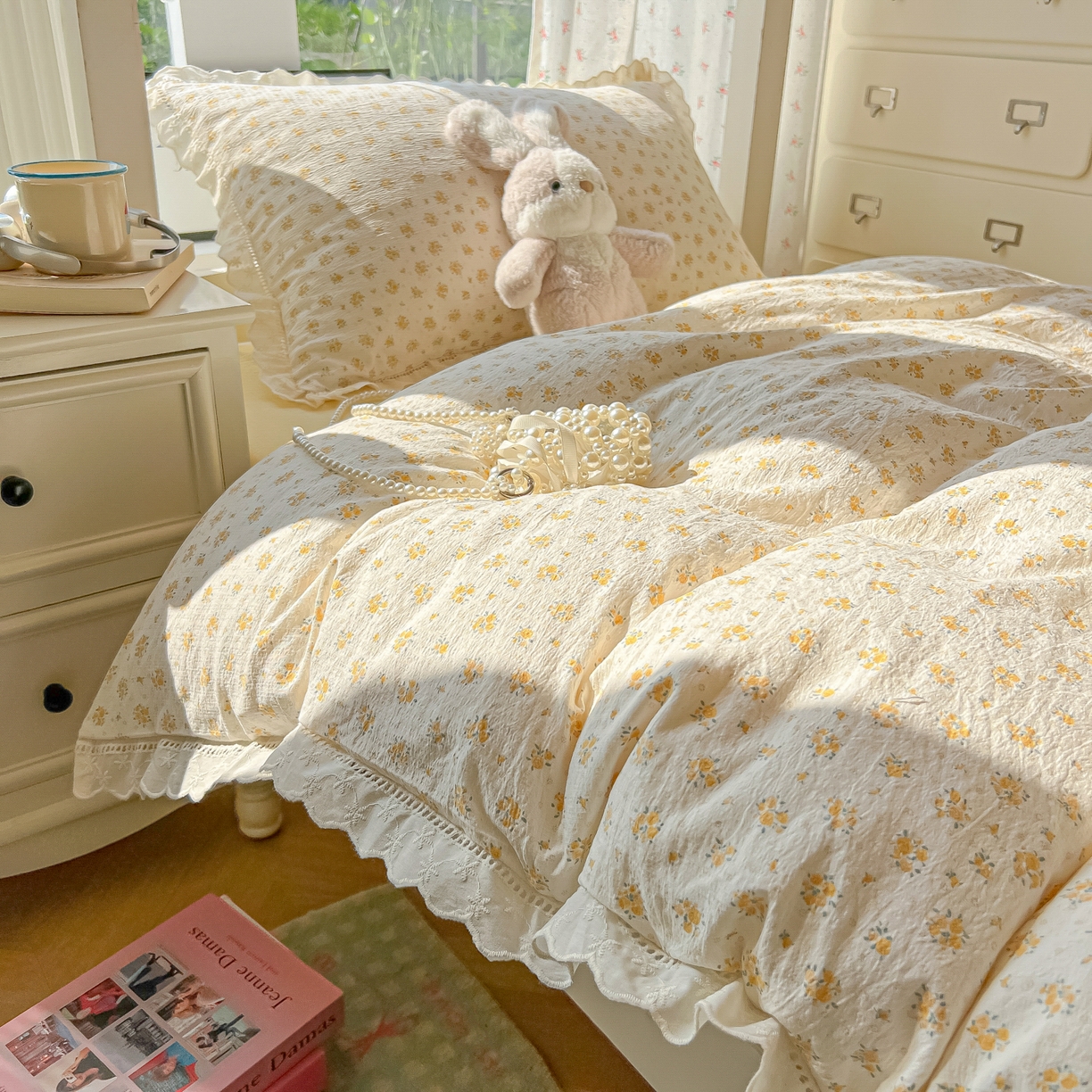 91家纺网 家纺一手货源 找家纺 韩巢家纺 2025新款学生宿舍三件套上下铺学生季开学季床品 镂空花边款-橘子海