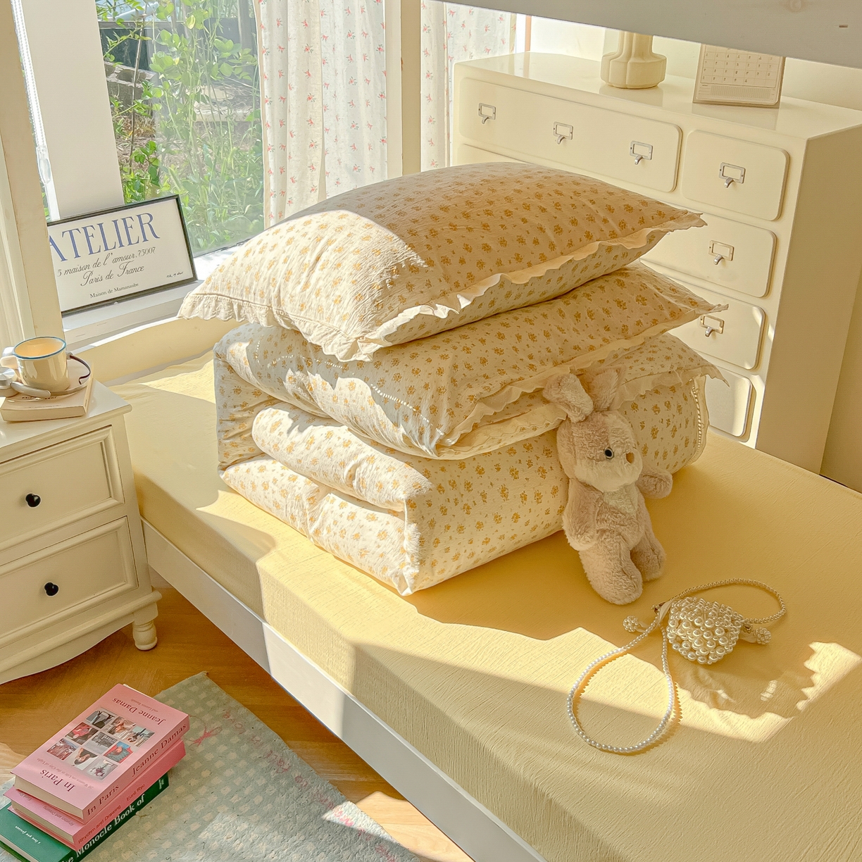 91家纺网 家纺一手货源 找家纺 韩巢家纺 2025新款学生宿舍三件套上下铺学生季开学季床品 镂空花边款-橘子海