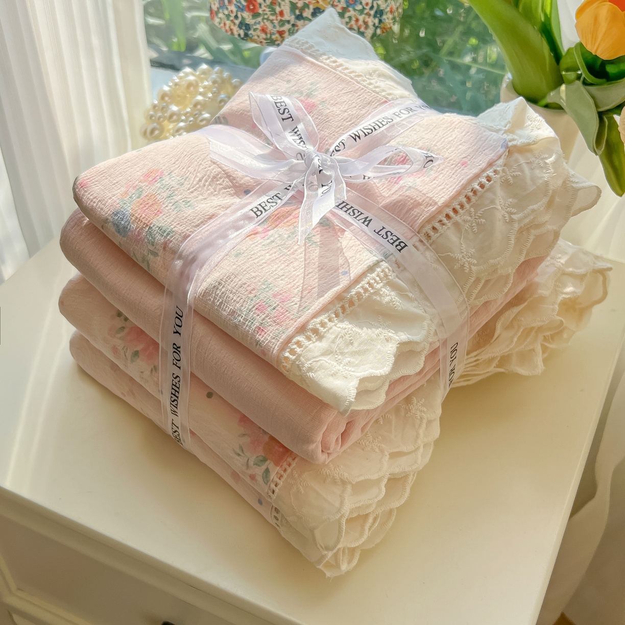 91家纺网 家纺一手货源 找家纺 韩巢家纺 2025新款学生宿舍三件套上下铺学生季开学季床品 镂空花边款-芊芊花海