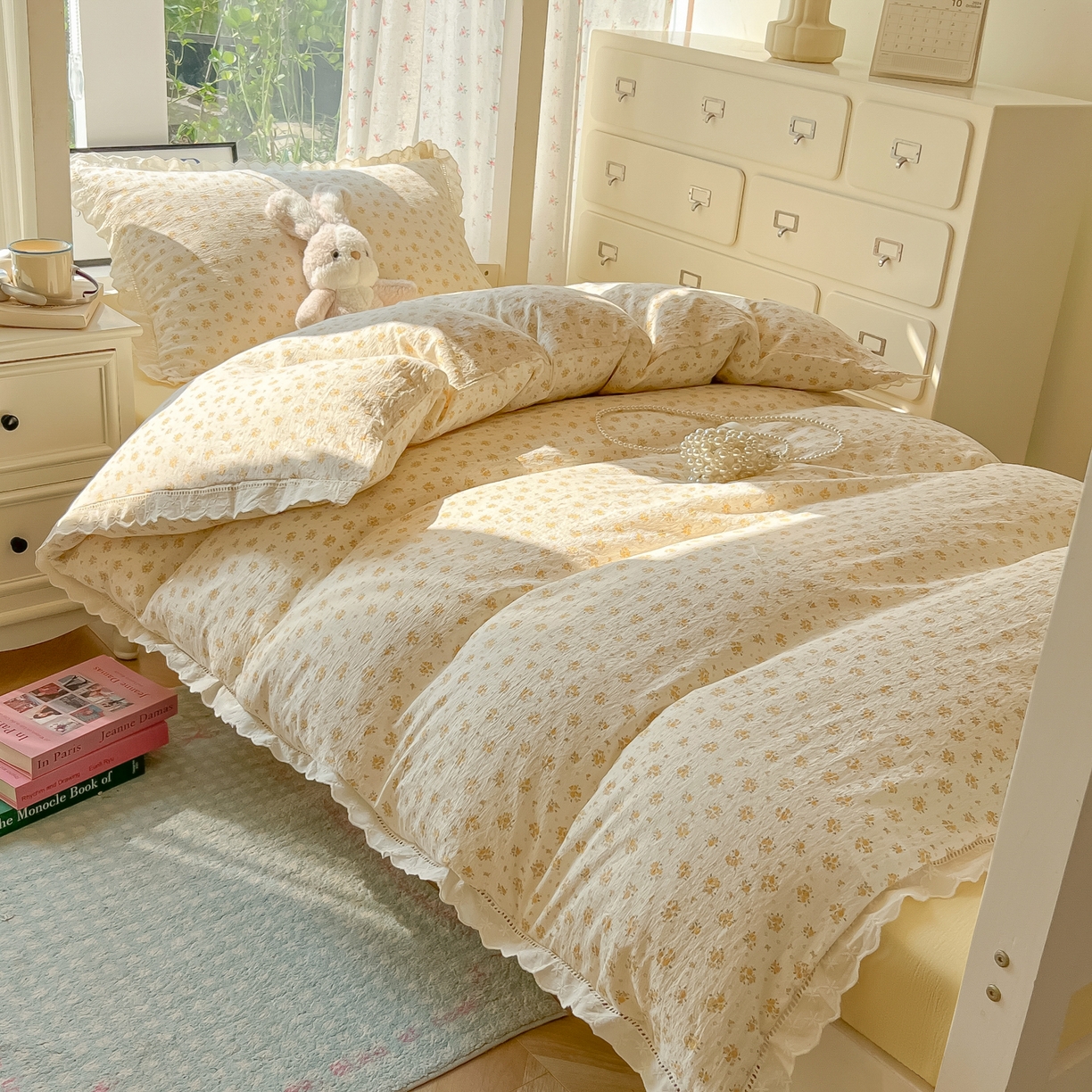 91家纺网 家纺一手货源 找家纺 韩巢家纺 2025新款学生宿舍三件套上下铺学生季开学季床品 镂空花边款-橘子海