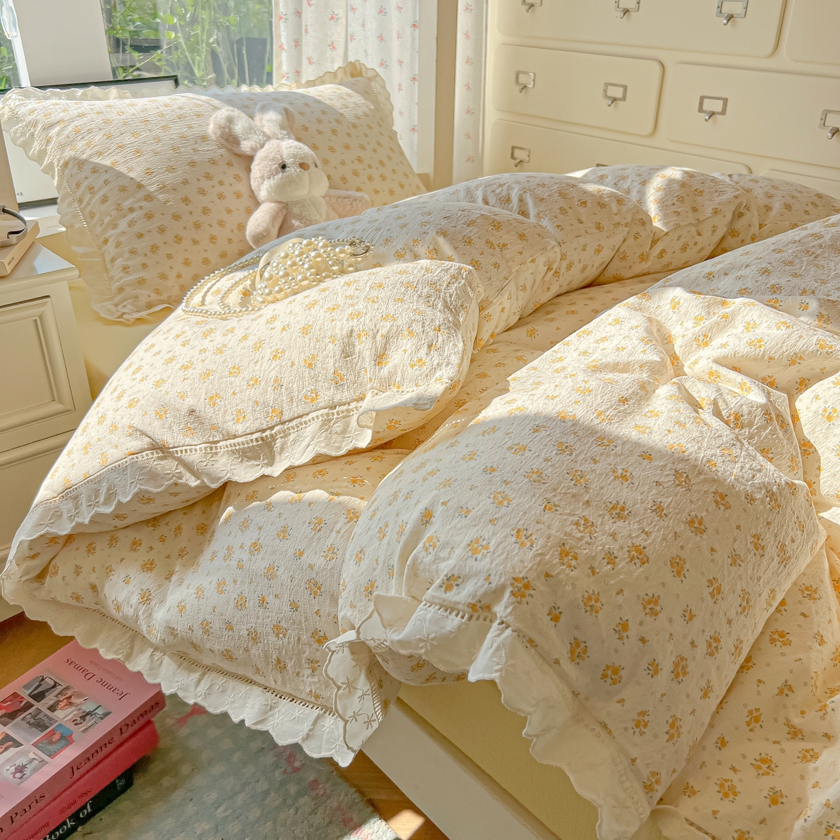 91家纺网 家纺一手货源 找家纺 韩巢家纺 2025新款学生宿舍三件套上下铺学生季开学季床品 镂空花边款-橘子海