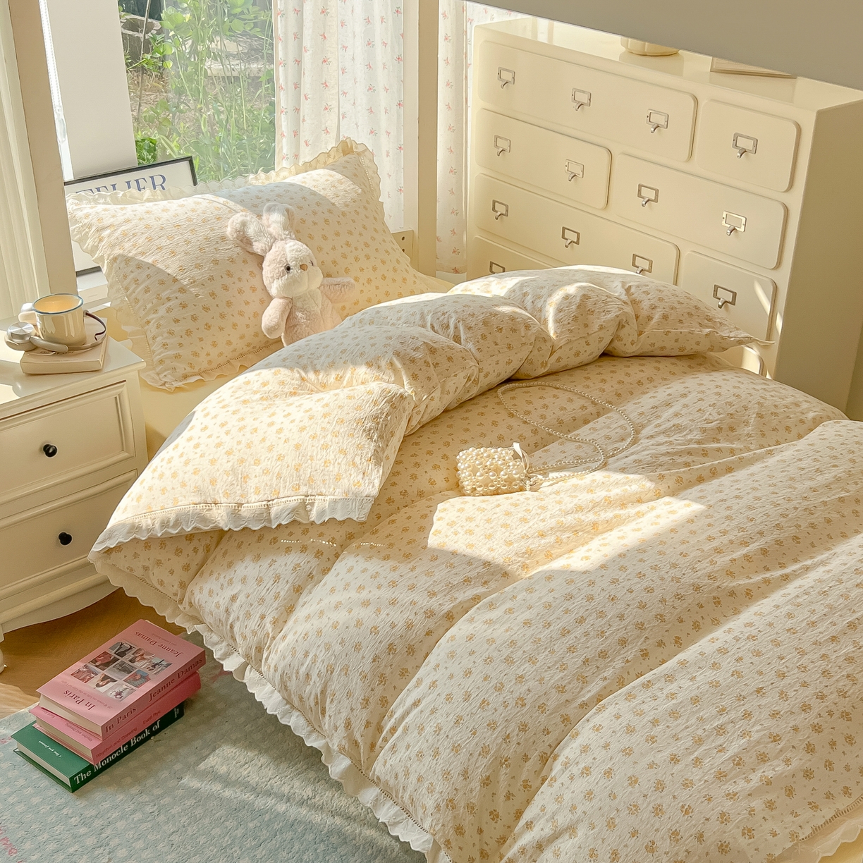 91家纺网 家纺一手货源 找家纺 韩巢家纺 2025新款学生宿舍三件套上下铺学生季开学季床品 镂空花边款-橘子海