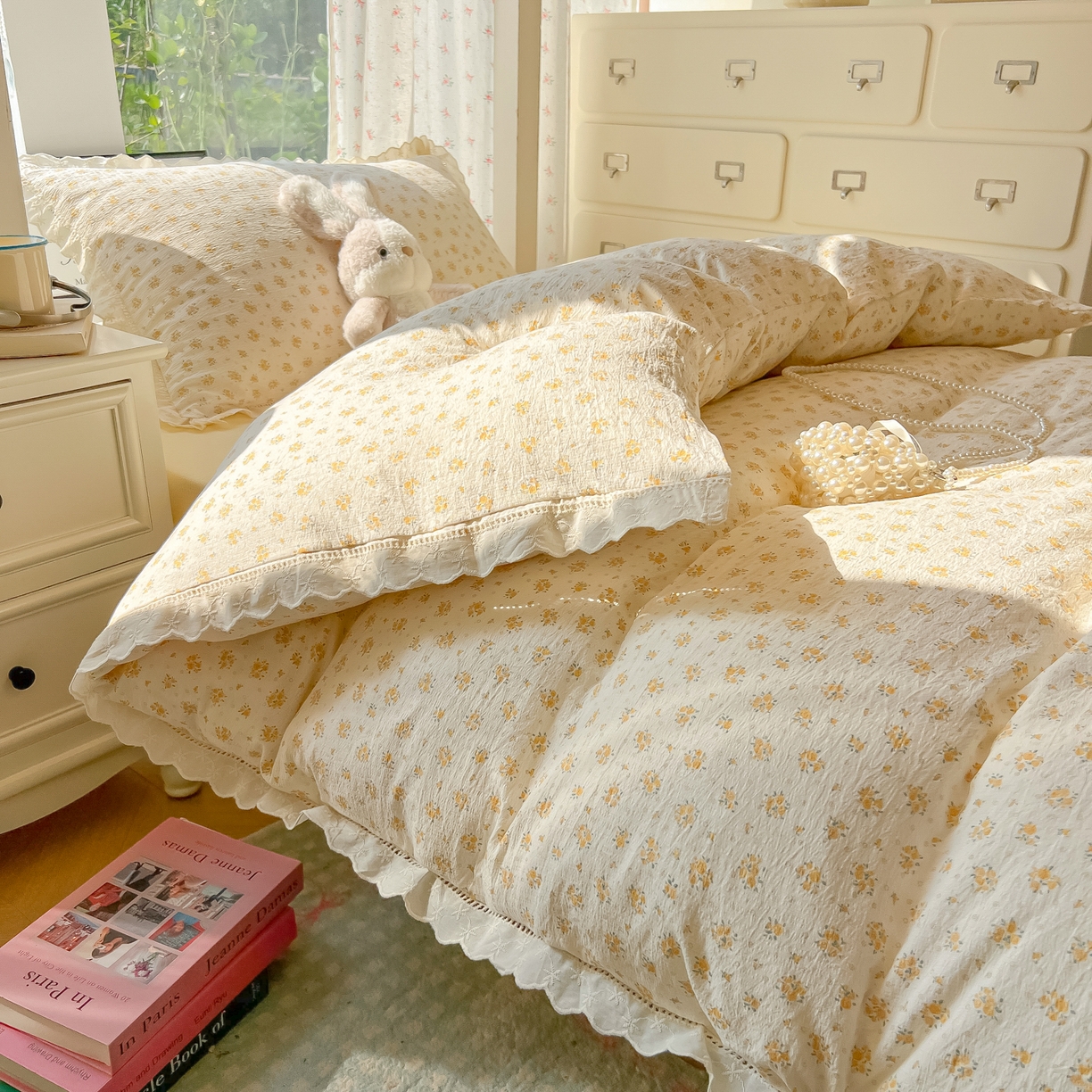 91家纺网 家纺一手货源 找家纺 韩巢家纺 2025新款学生宿舍三件套上下铺学生季开学季床品 镂空花边款-橘子海